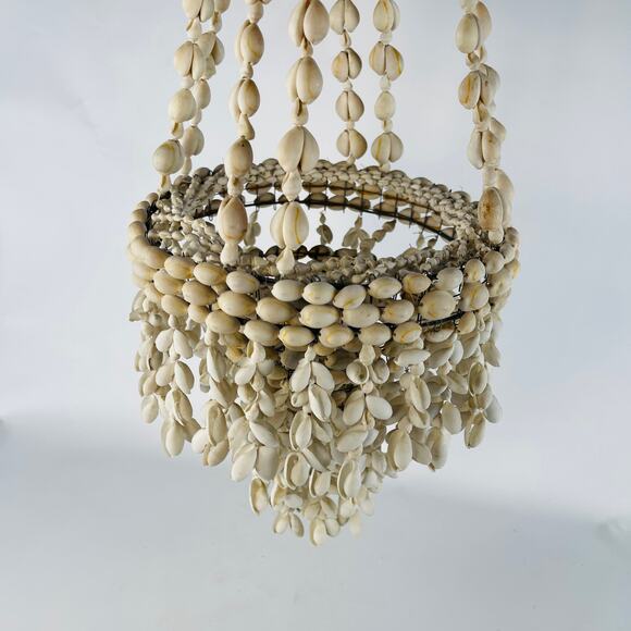 Vintage Seashell Chandelier 27” Boho Hanging Cowrie Shell Nautical Shore Beach - Picture 5 of 7